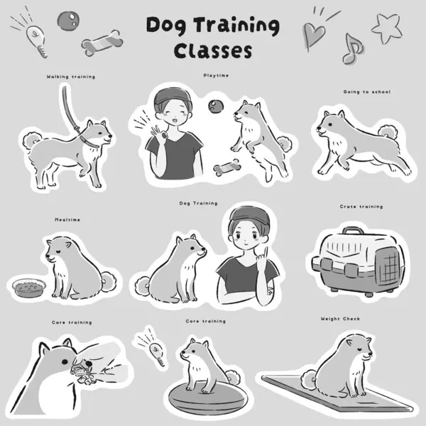 El çizimi, gevşek ve şirin köpek eğitimi illüstrasyonu. Kaba ve şık bir izlenim. Vektör illüstrasyonu.