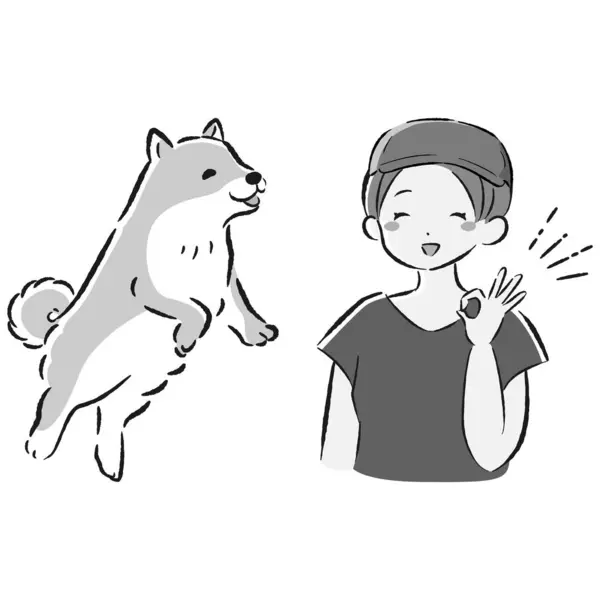 El çizimi, gevşek ve şirin köpek eğitimi illüstrasyonu. Kaba ve şık bir izlenim. Vektör illüstrasyonu.