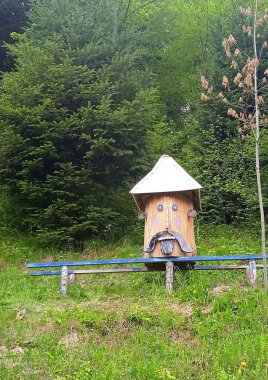 Karpat Dağları 'nda eski bir ahşap arı kovanı var..