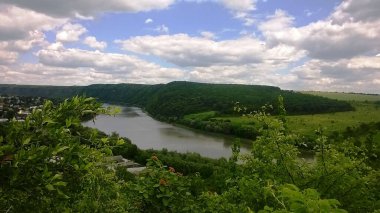 Nehir yeşil ağaçların arasından akar.