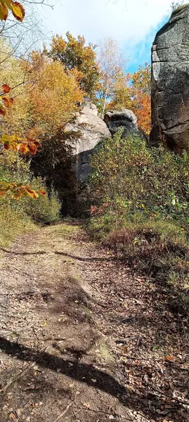 Dovbush 'un kayaları Karpatlar' ın Bubnyshche köyünde görülebiliyor.
