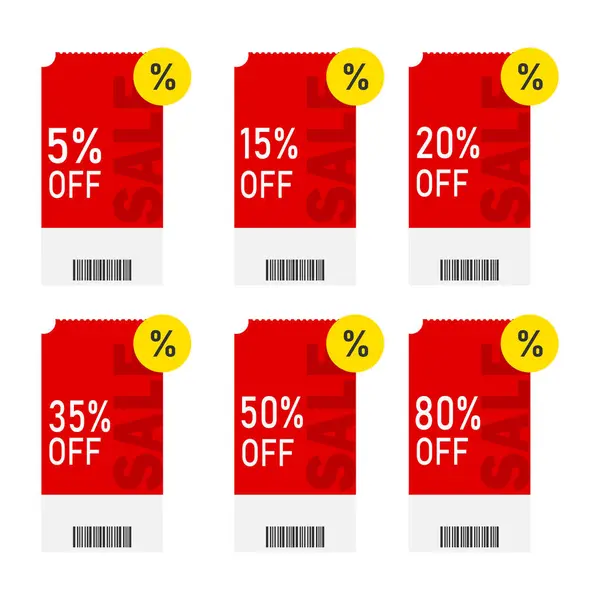 Farklı satış yüzdesi olan özel bir indirim etiketi. % 5, 15, 20, 35, 50,80 indirimli fiyat düşürme rozet tanıtım tasarım amblemi beyaz arka planda izole vektör ilülasyonu