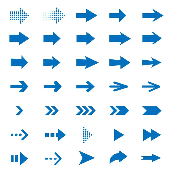 Oklar büyük mavi ikon seti. Ok simgesi. Ok vektör koleksiyonu. Ok at. İmleç. Modern basit oklar. Vektör illüstrasyonu