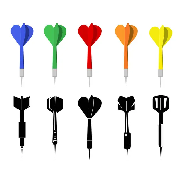 Kırmızı, yeşil, mavi ve sarı, beyaz arka planda izole edilmiş turuncu oklar. Vektör illüstratörü