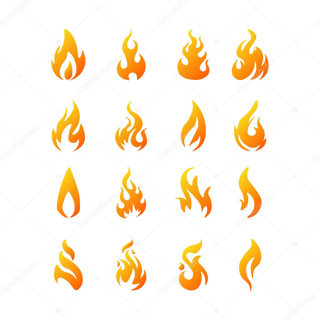 Set of red and orange fire flame. Collection of hot flaming element. Idea of energy and power. Isolated vector illustration in flat style