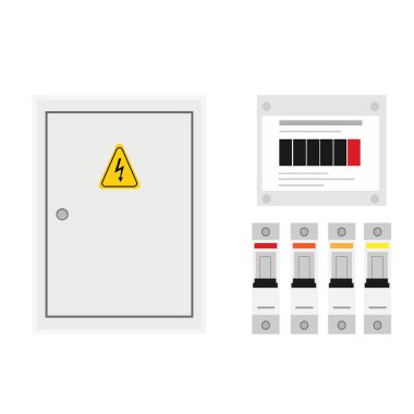 Sigorta kutusu. Elektrik şalter paneli. Elektrik teçhizatı. Vektör