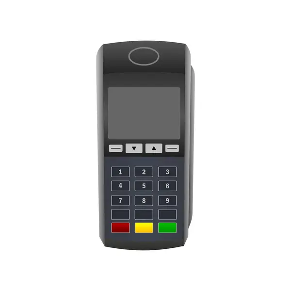 Terminal, beyaz arkaplanda izole edilmiş. Ödeme cihazı. Yukarıdan bak. Vektör illüstrasyonu