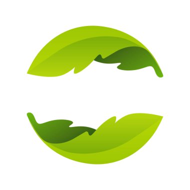 Bükülmüş yeşil yapraklardan oluşan ekoloji küre logosu. Vegan, biyolojik, ham, organik şablon için vektör tasarım elementleri.