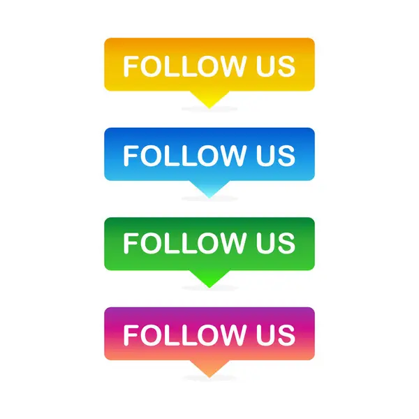 Düğme, beyaz arka planda bizi takip et. Vektör illüstrasyonu