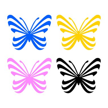 Kelebek silueti seti. Kelebek vektör çizimi. Beyaz arkaplanda kelebek izole vektörü.