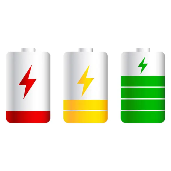 Pil şarjı derecesini gösteren çeşitli işaretler var. Vektör illüstrasyonu