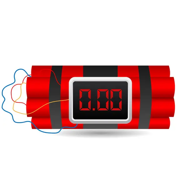 Elektrikli saatli bomba yüklü kırmızı dinamit, TNT. Vektör illüstrasyonu