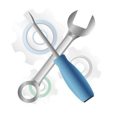 Dişli dişli dişli mekanizma. Ayarlar. Bakım aracı sembolü. Vektör illüstrasyonu