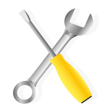 Gerçekçi alet takımı Tornavida ve İngiliz anahtarı. Ayrı bir nesne. Vektör illüstrasyonu