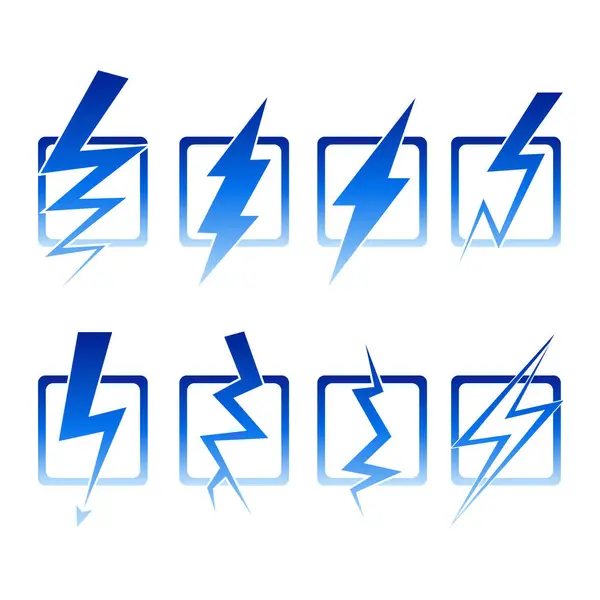Şimşek seti, mavi renk. Şimşek simgesi vektör illüstrasyonu.