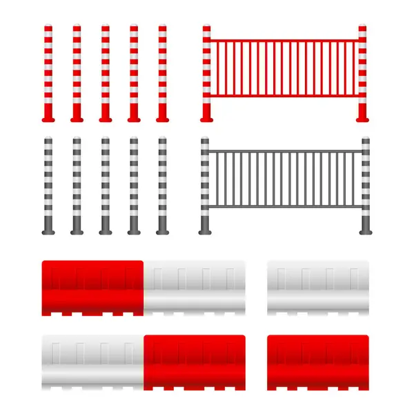 Sürüş güvenliği için yol bariyerleri kuruldu. Yollarda. Vektör illüstrasyonu