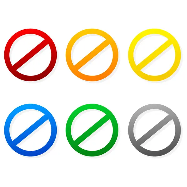 Beyaz arka planda izole edilmiş farklı renklerde yasaklama işaretleri var. Vektör illüstrasyonu