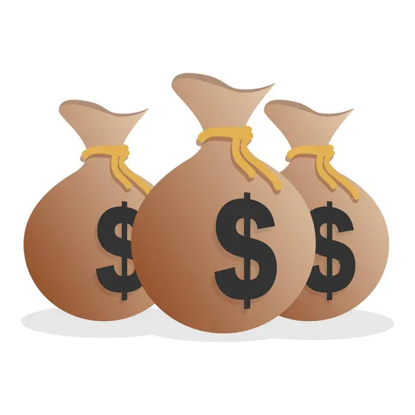 Üç para çantası para çantası, iş ve finans. Vektör illüstrasyonu