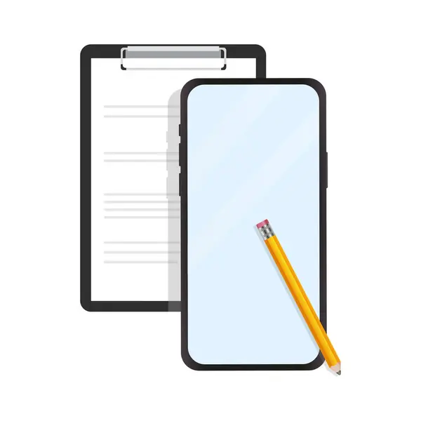 Notlar ve telefon. İnternetten öğrenme, uzaktan öğrenme. Vektör illüstrasyonu