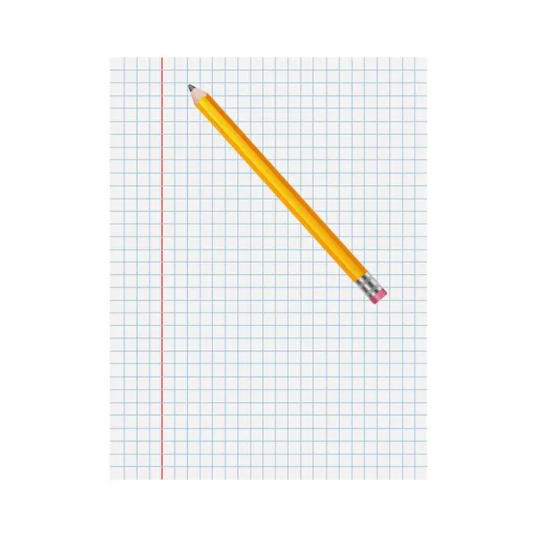 Beyaz arka planda hücre içinde boş bir sayfa. Kalem. Vektör illüstrasyonu