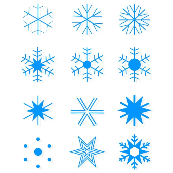 Kar tanesi koleksiyonu beyaz arkaplanda izole edildi. Yeni yıl, Noel, tasarım unsurları. Vektör illüstrasyonu