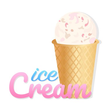Dondurma. İtalyan dondurma amblemi. Waffle külahında dondurma. Vektör illüstrasyonu