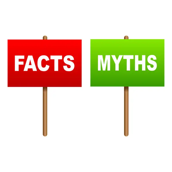 Gerçekler mitlere karşı kavramsal işaret illüstrasyonu. Vektör illüstrasyonu