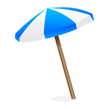 Beyaz arka planda izole edilmiş plaj şemsiyesi. Yaz. Kumsal. Vektör illüstrasyonu