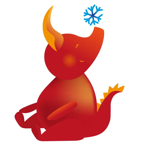 Little cute colorful dragon. Cartoon characters for your designs. Isolated. Red creature with snowflake.