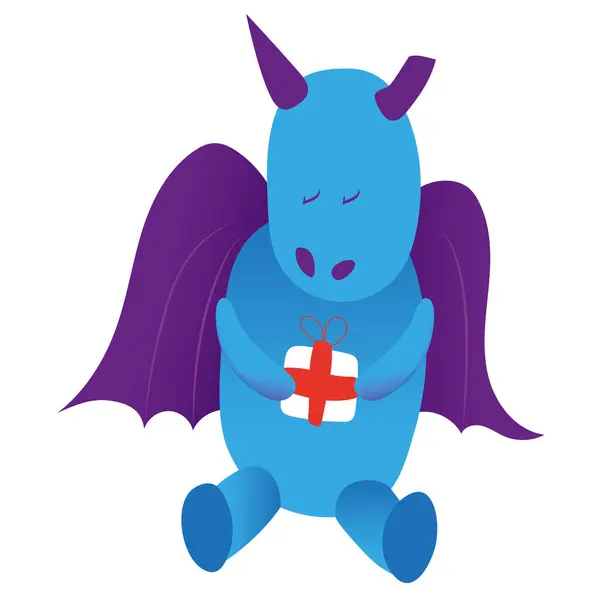 Little cute colorful dragon. Cartoon characters for your designs. Isolated. A blue creature with purple wings. Present.