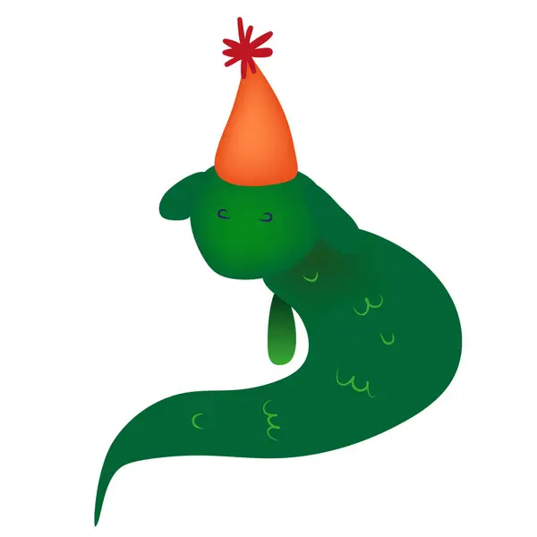 Little cute colorful dragon. Cartoon characters for your designs. Isolated. Green creature from the legend. Animal in hat.