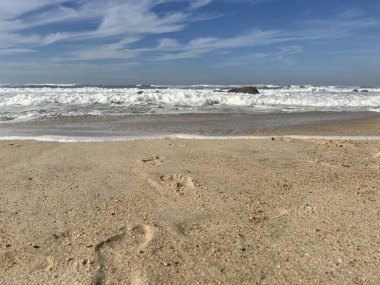 Dalgalar ve deniz dalgalarıyla güzel sahil