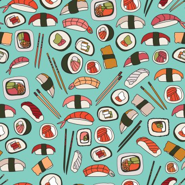 Lezzetli el yapımı suşi ve yemek çubuklarıyla tekrar et. 