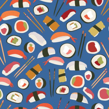 Lezzetli el yapımı suşi ve yemek çubuklarıyla tekrar et. 