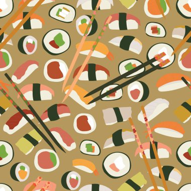 Lezzetli el yapımı suşi ve yemek çubuklarıyla tekrar et. 