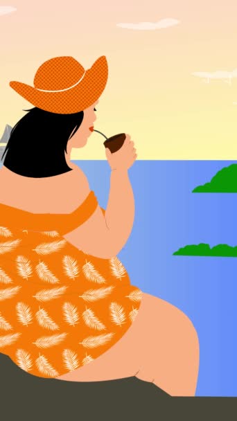Mujer Talla Grande Disfrutando Playa — Vídeo de stock