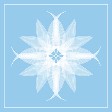 Açık mavi üzerine beyaz renkte şeffaf soyut çiçek