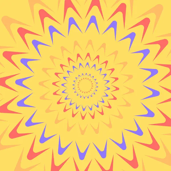 Yuvarlak ve yükselen soyut çiçek sarı, turuncu, kırmızı ve mor renklerde.