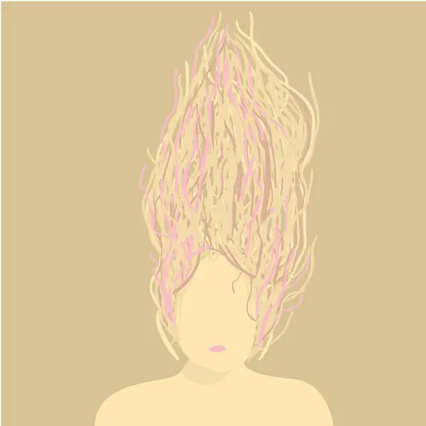 Ateş şeklinde saçları ve yumuşak renkleri olan bir kadının silüeti hakkında vektör görüntüsü