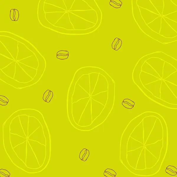 Görüntü, kahve çekirdekleri ve limon dilimleriyle dolu bir arkaplandan oluşuyor.