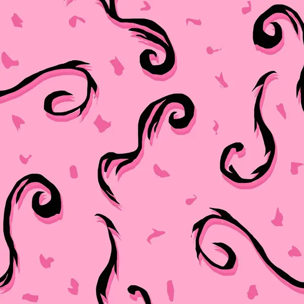 Resim siyah dalgalı şekilli pembe bir baskıdan oluşur.