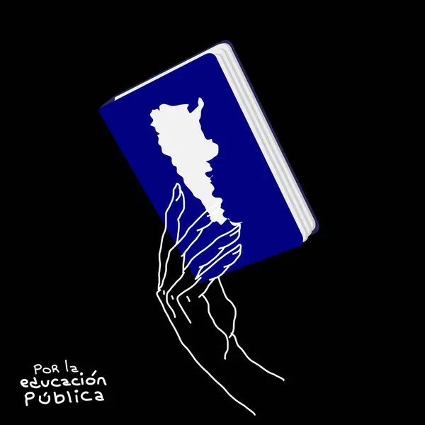 Arjantin haritasıyla süslenmiş, Arjantin 'deki devlet eğitimi savaşını sembolize eden mavi bir kitabı kaldıran bir eli tasvir eden kavramsal görüntü. Toplumsal aktivizmi, insan haklarını savunmayı ve kamu eğitimini savunmayı temsil eder.