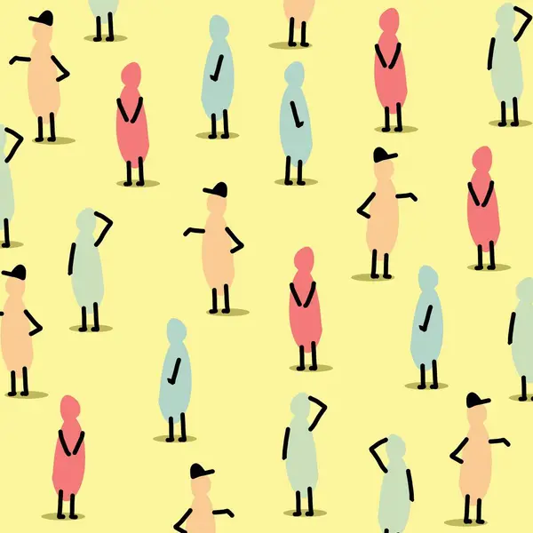 Yürüyen insanların soyut figürlerini içeren canlı ve basit bir illüstrasyon. Renkli desen dinamik ve canlı bir zemin oluşturuyor, çeşitli tasarım projeleri için mükemmel..