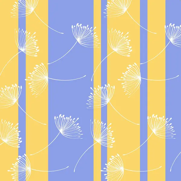 Dikey sarı ve mor çizgilerden oluşan bir zemin üzerinde beyaz karahindiba barındıran nazik bir arkaplan. Çeşitli yaratıcı projeler için özenle tasarlanmış.