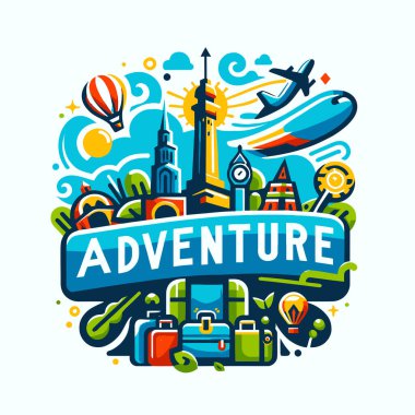 Seyahat ve macera konsepti. İnce çizgi biçiminde renkli vektör illüstrasyonu.