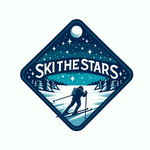 Vector Winter Illustration Winter Sport Emblem Logo Badge Stars Mountains — Stock Vector