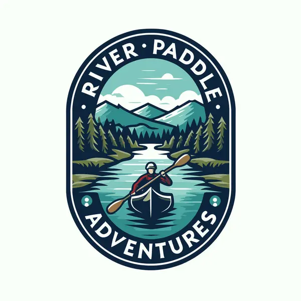 Vintage Emblem Lake River Mountains Vector Illustration — Stock Vector