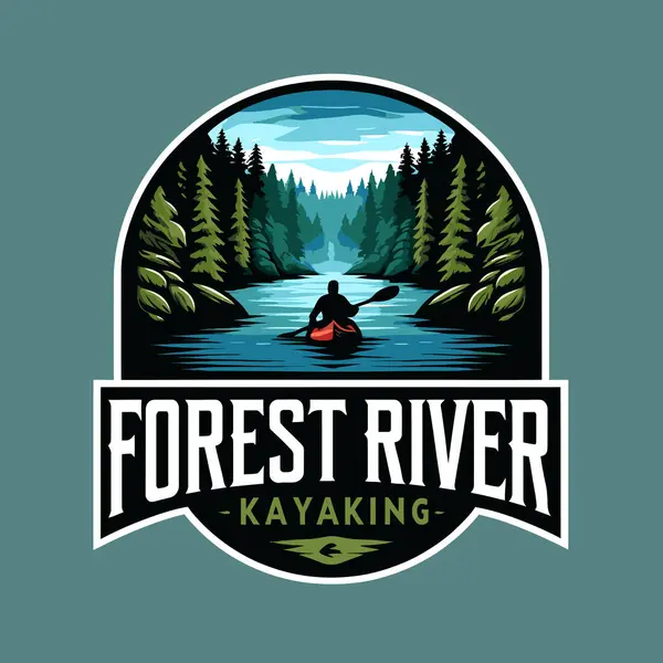 River Badge Logo Mountain River — Stock Vector