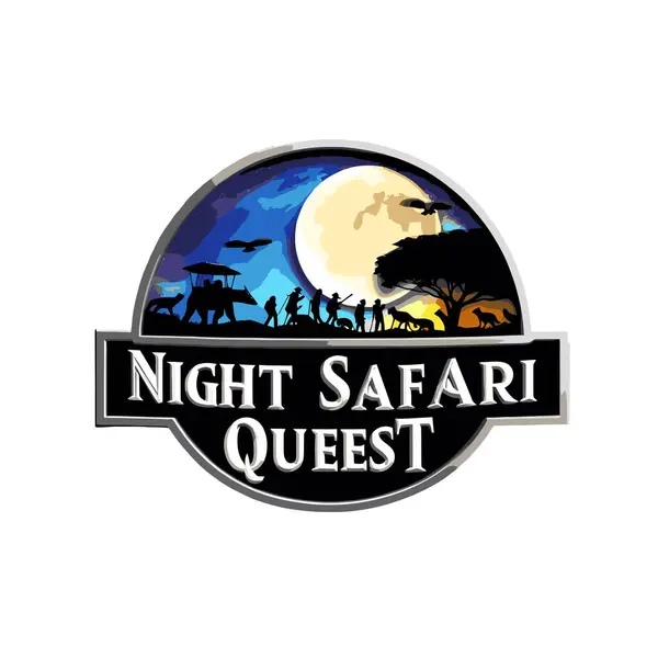 Night Emblem Night Safari Vector Illustration White Background Stars Moon — Stock Vector