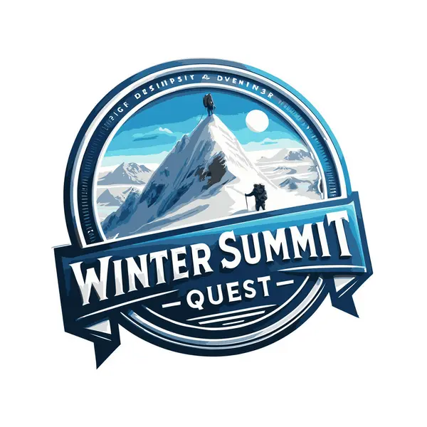 Winter Adventure Badge Mountains Sun Vector Illustration — Stock Vector